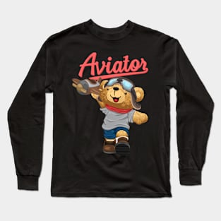 teddy bear in aviator costume playing plane Long Sleeve T-Shirt